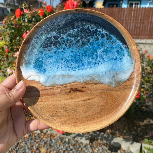 Beach Themed Wooden Round Dish