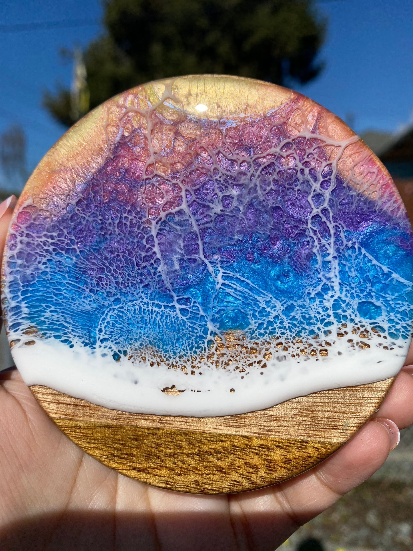 Set of 4 Sunset Round Acacia Wood Coasters