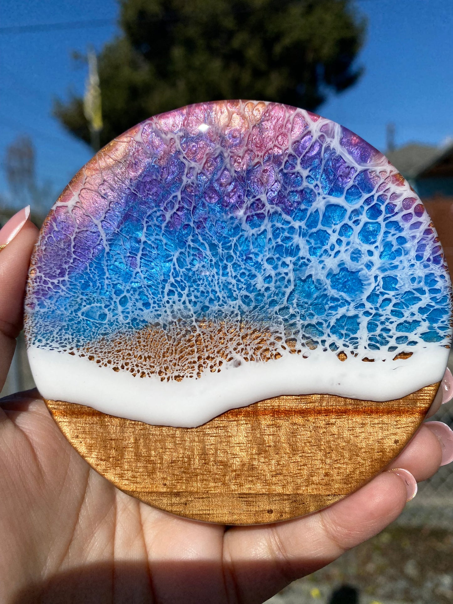 Set of 4 Sunset Round Acacia Wood Coasters