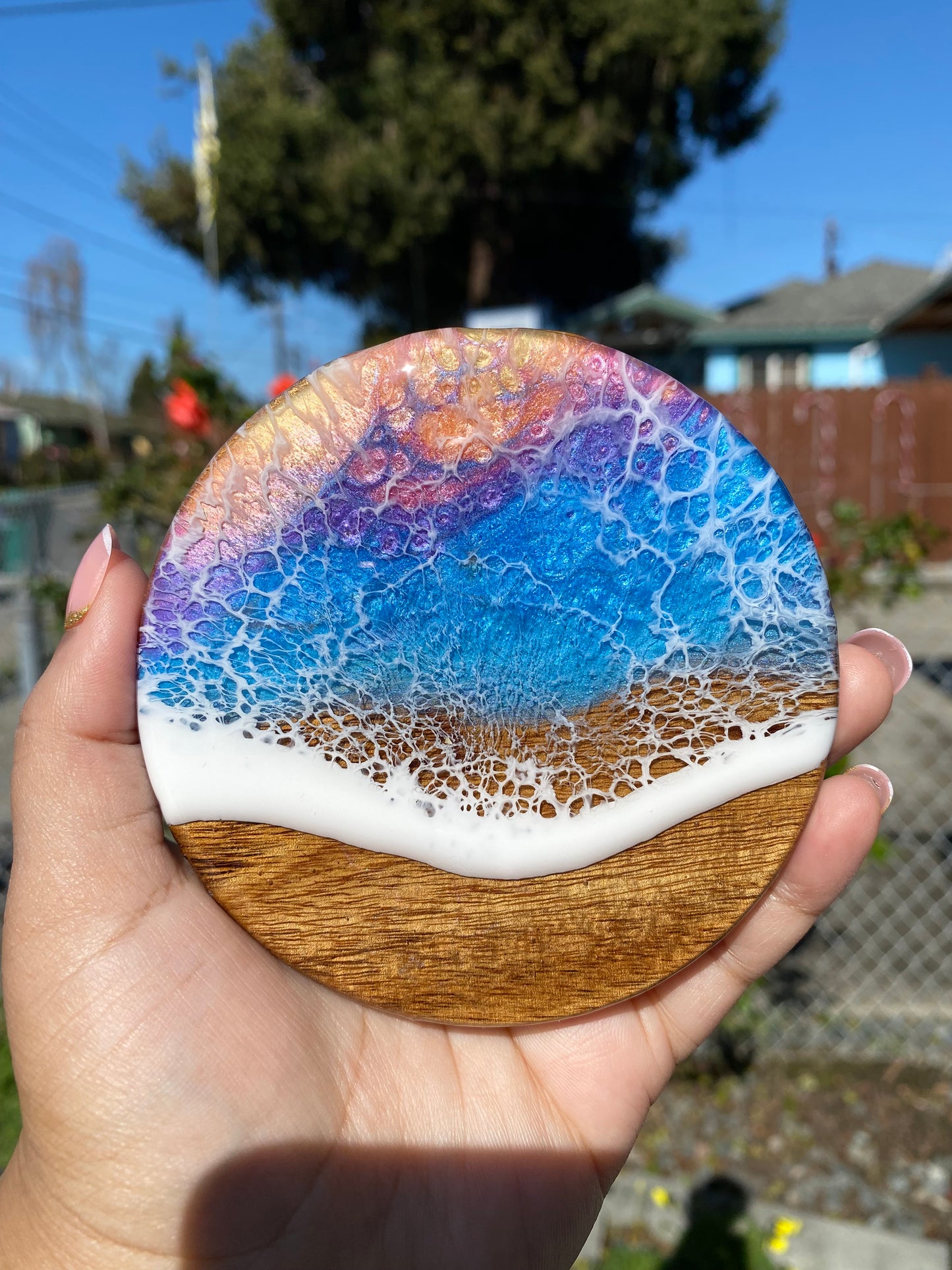 Set of 4 Sunset Round Acacia Wood Coasters