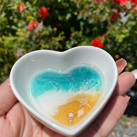 Beach Themed Ceramic Heart Ring Dish