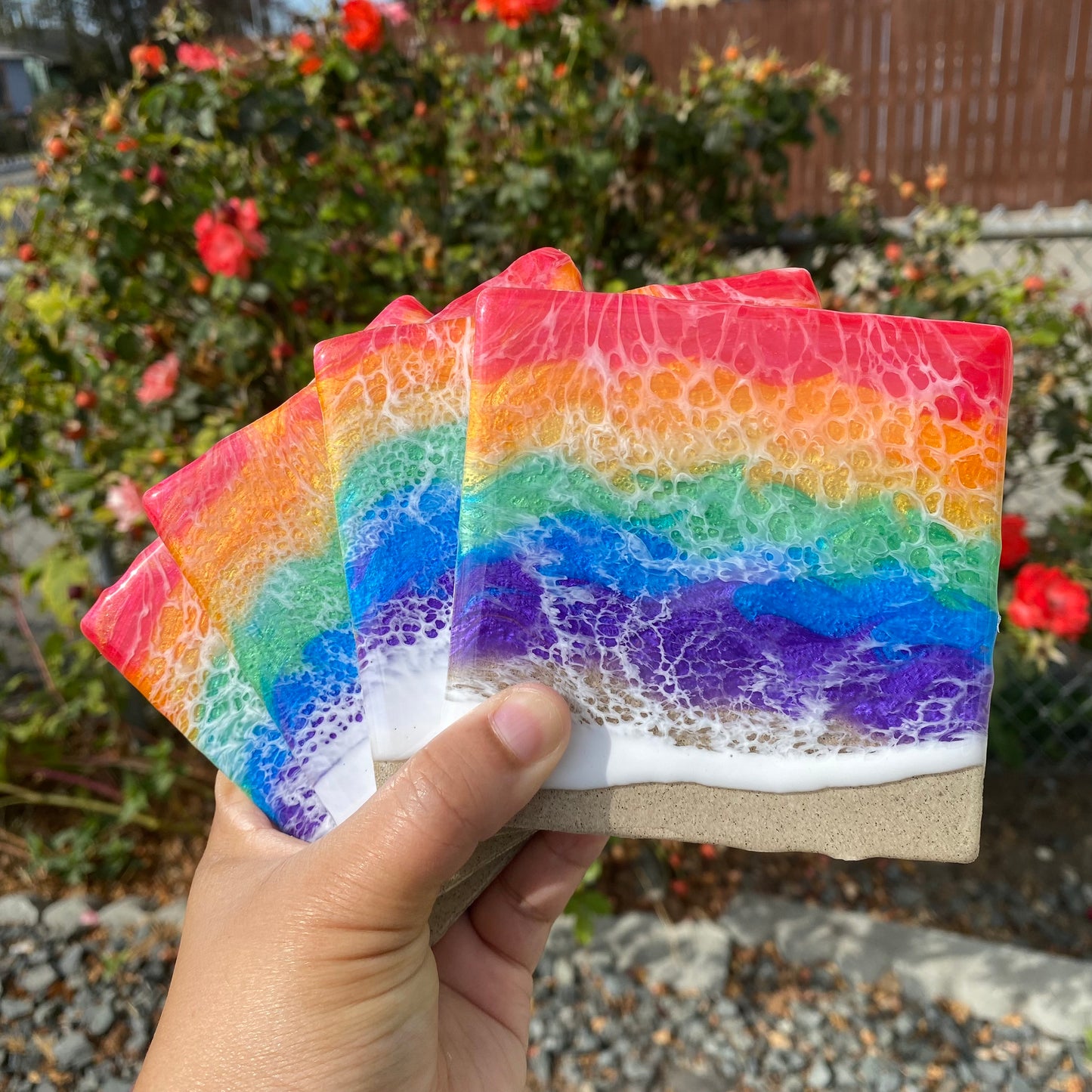 Set of 4 Rainbow Square Ceramic Coasters