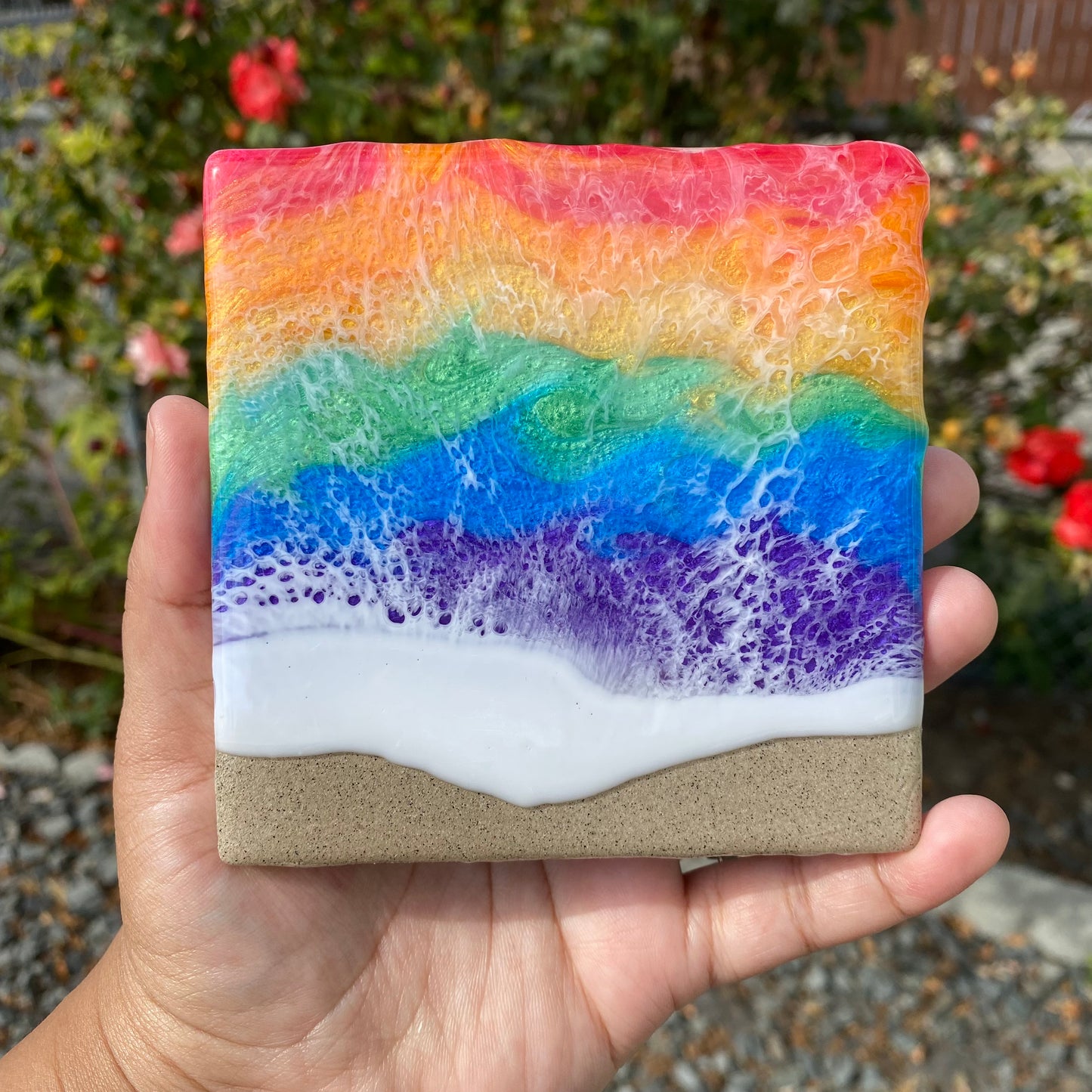 Set of 4 Rainbow Square Ceramic Coasters