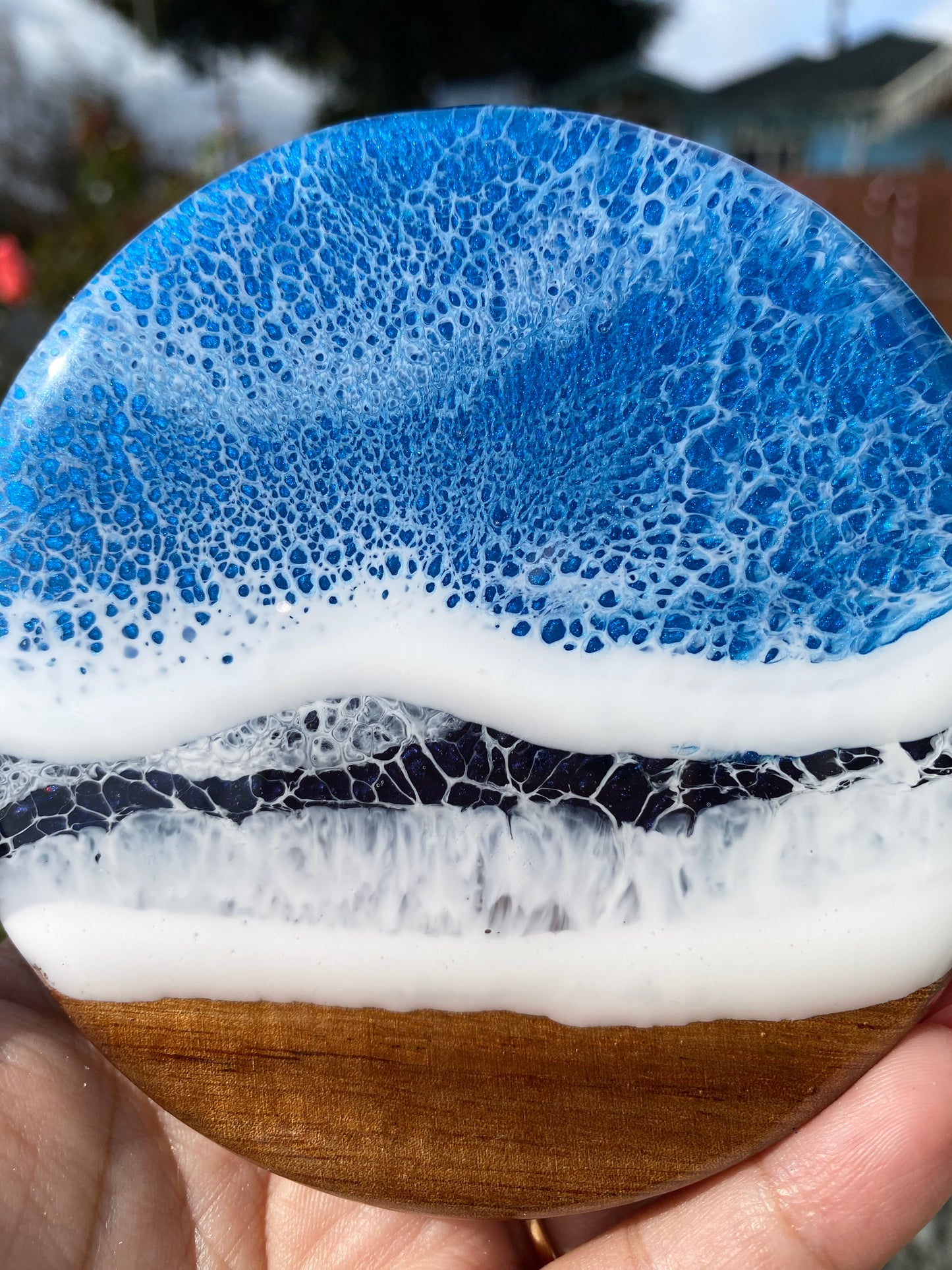 Set of 4 Ocean Themed Round Acacia Wood Coasters