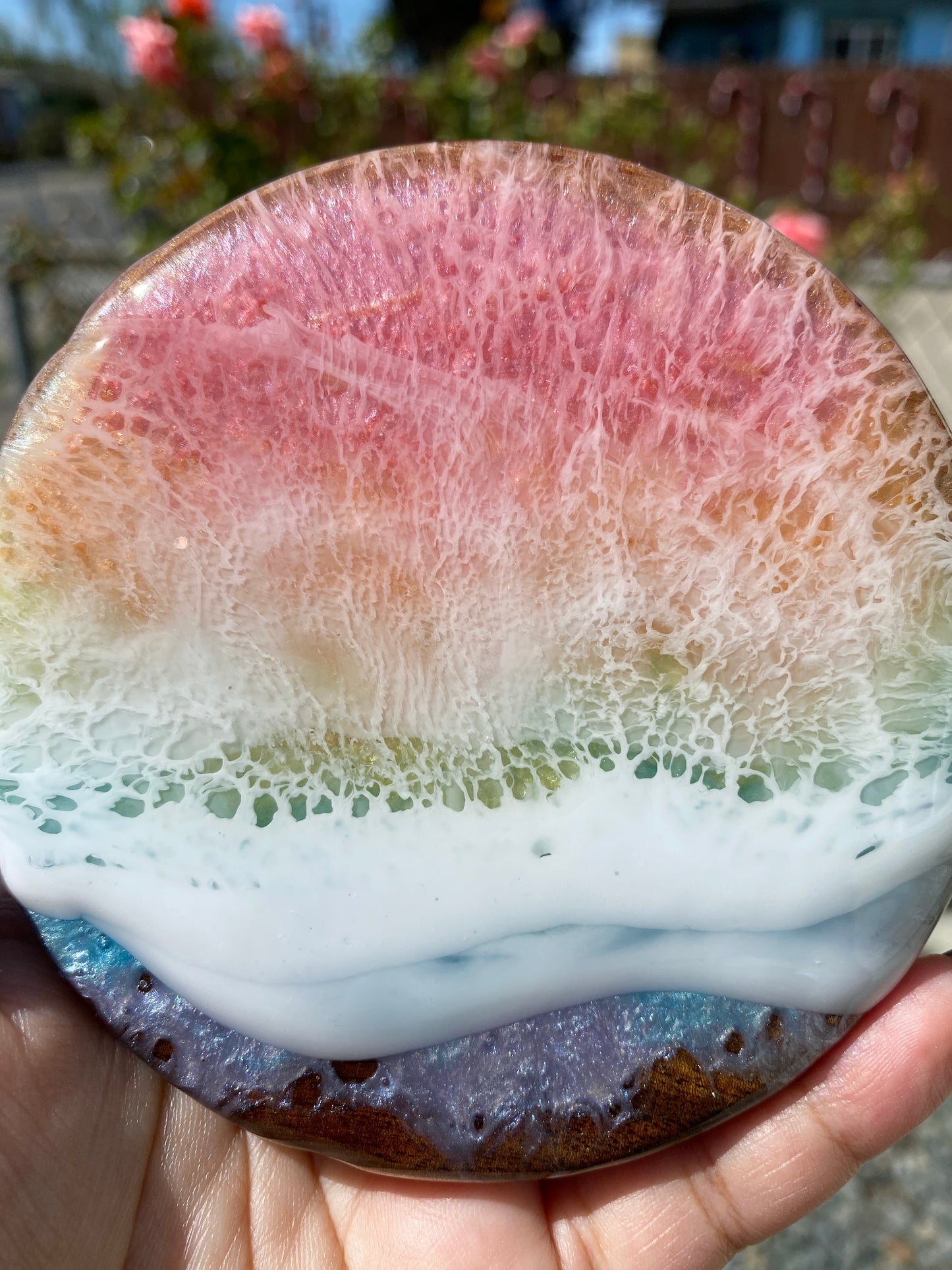 Set of 4 Spring Rainbow Round Acacia Wood Coasters