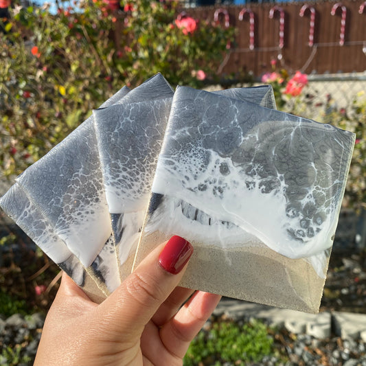 Set of 4 Silver Square Wooden Coasters