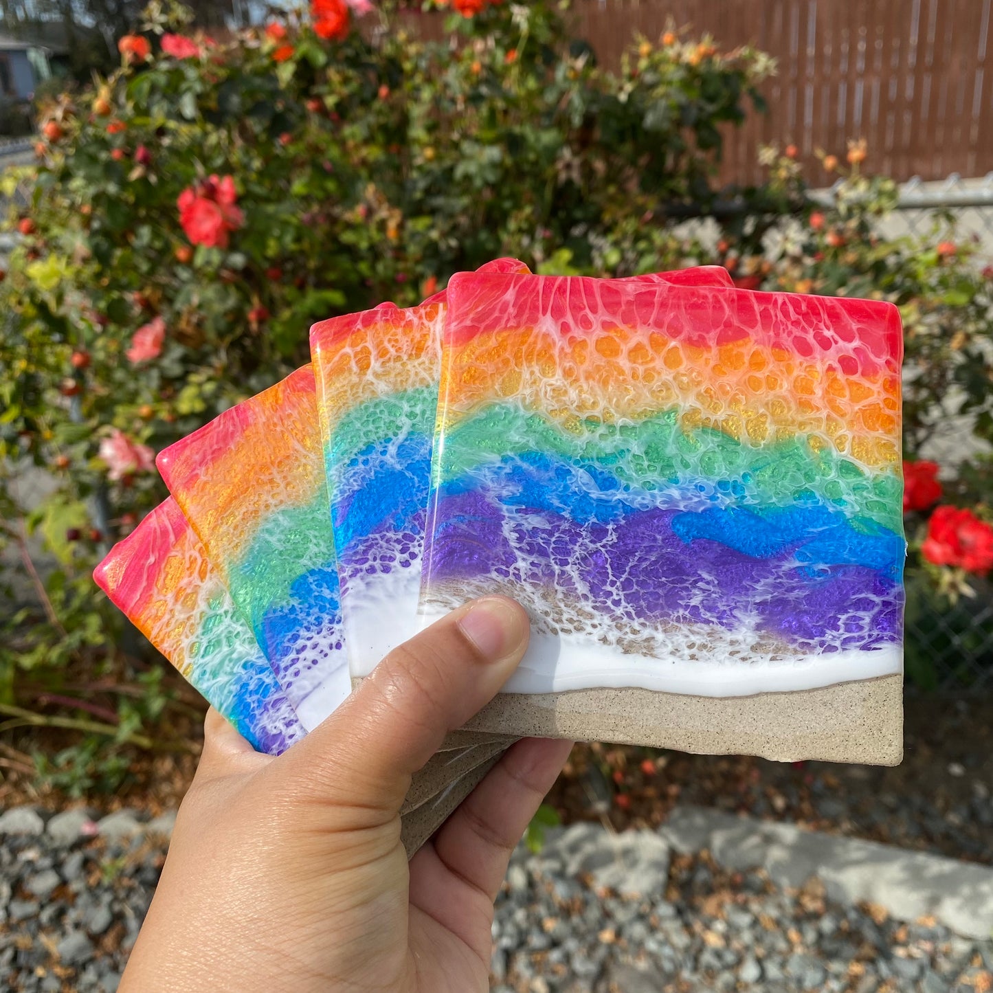 Set of 4 Rainbow Square Ceramic Coasters