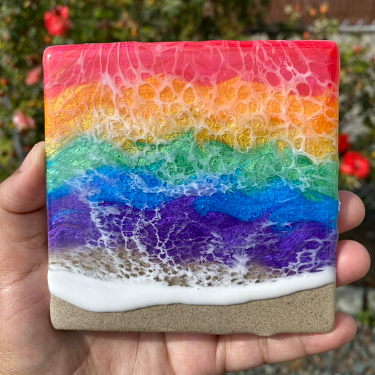 Set of 4 Rainbow Square Ceramic Coasters