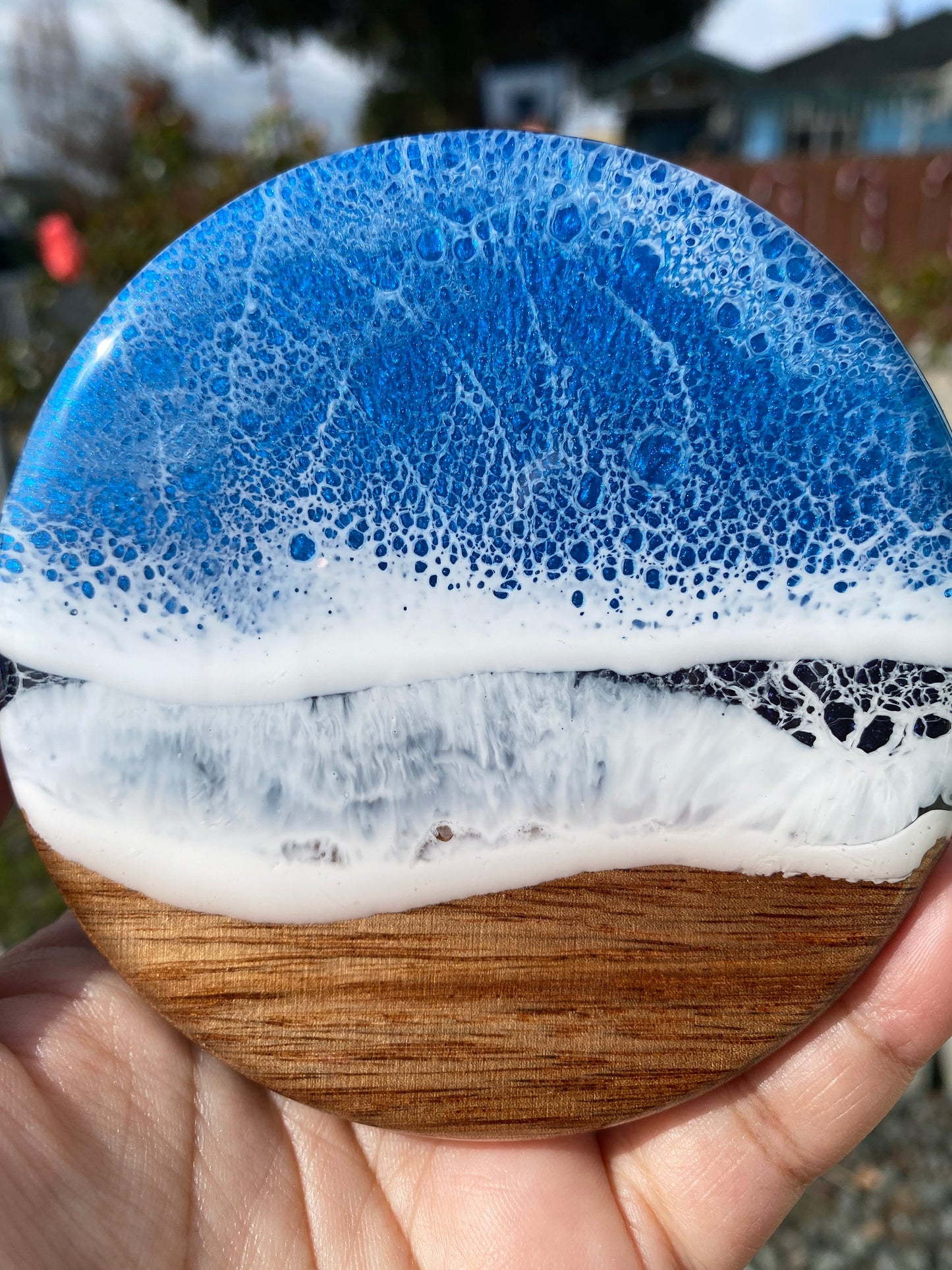 Set of 4 Ocean Themed Round Acacia Wood Coasters