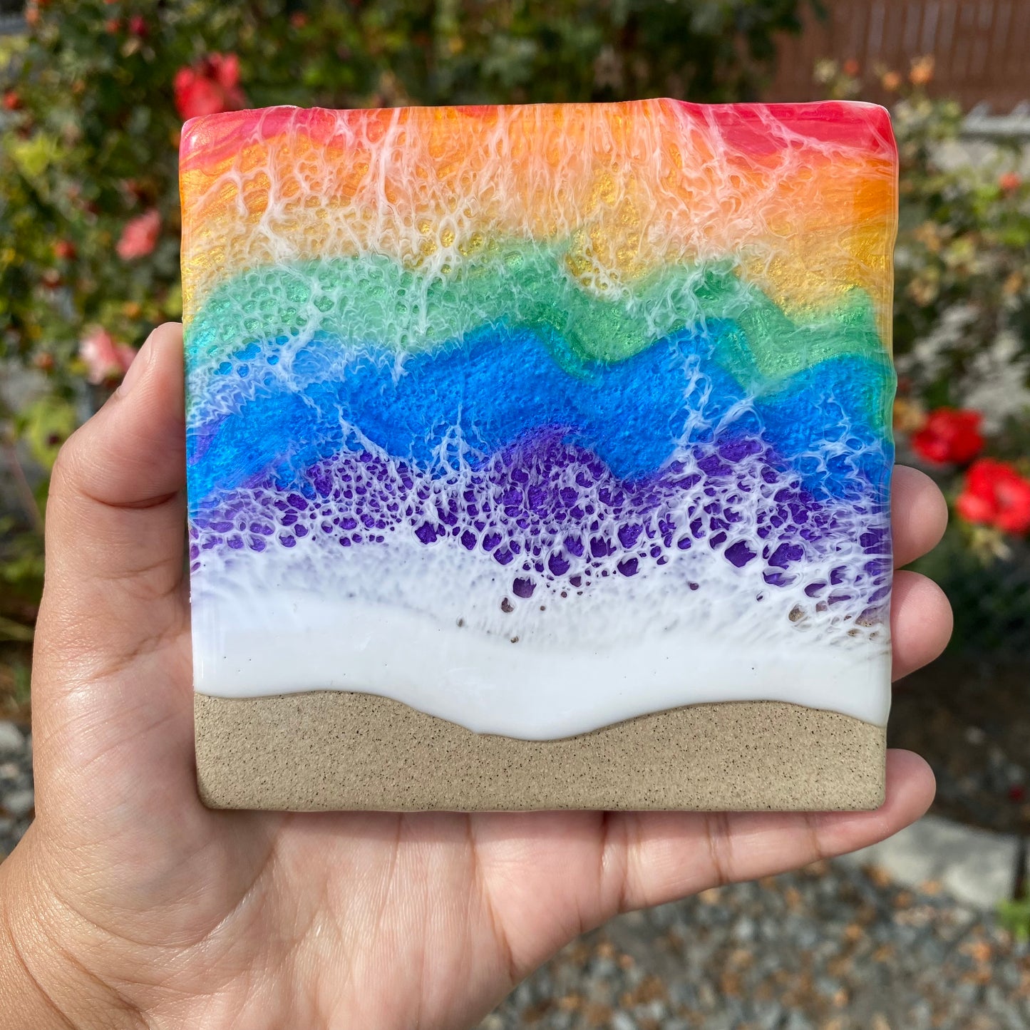 Set of 4 Rainbow Square Ceramic Coasters