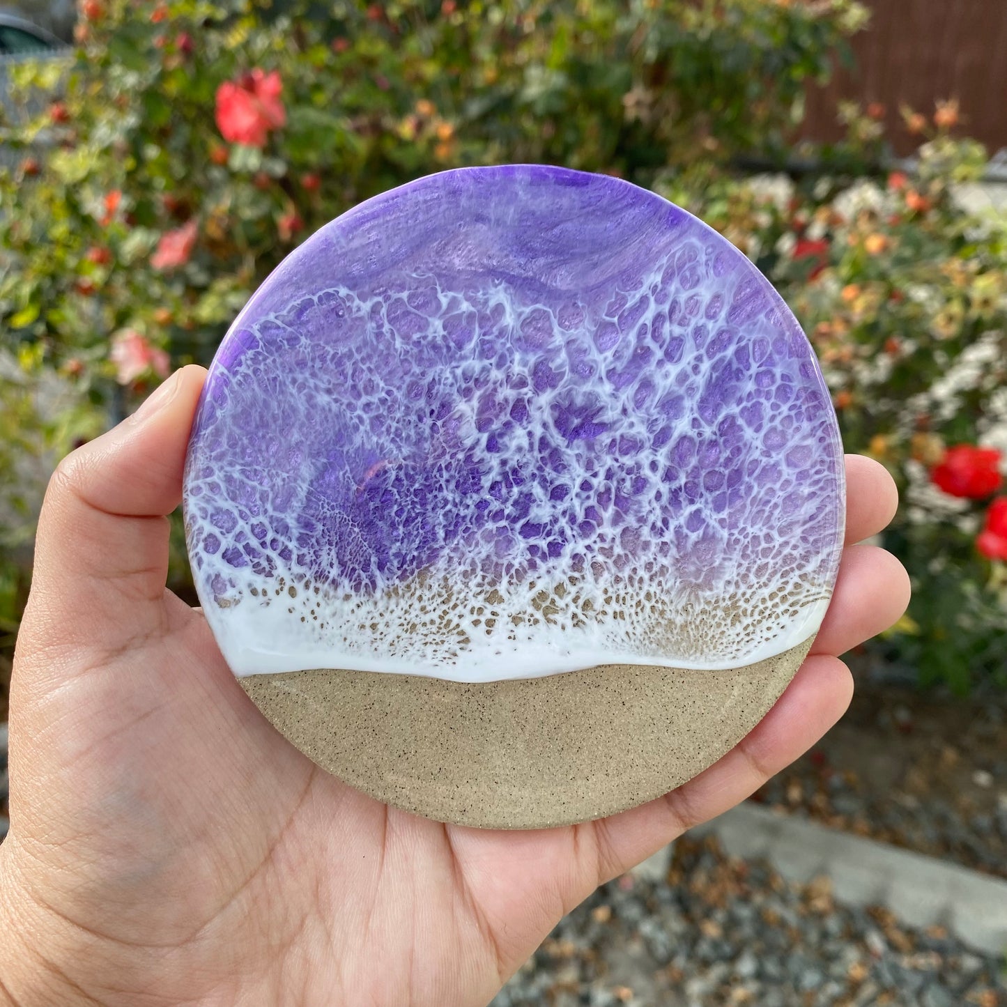 Set of 4 Purple Round Ceramic Coasters