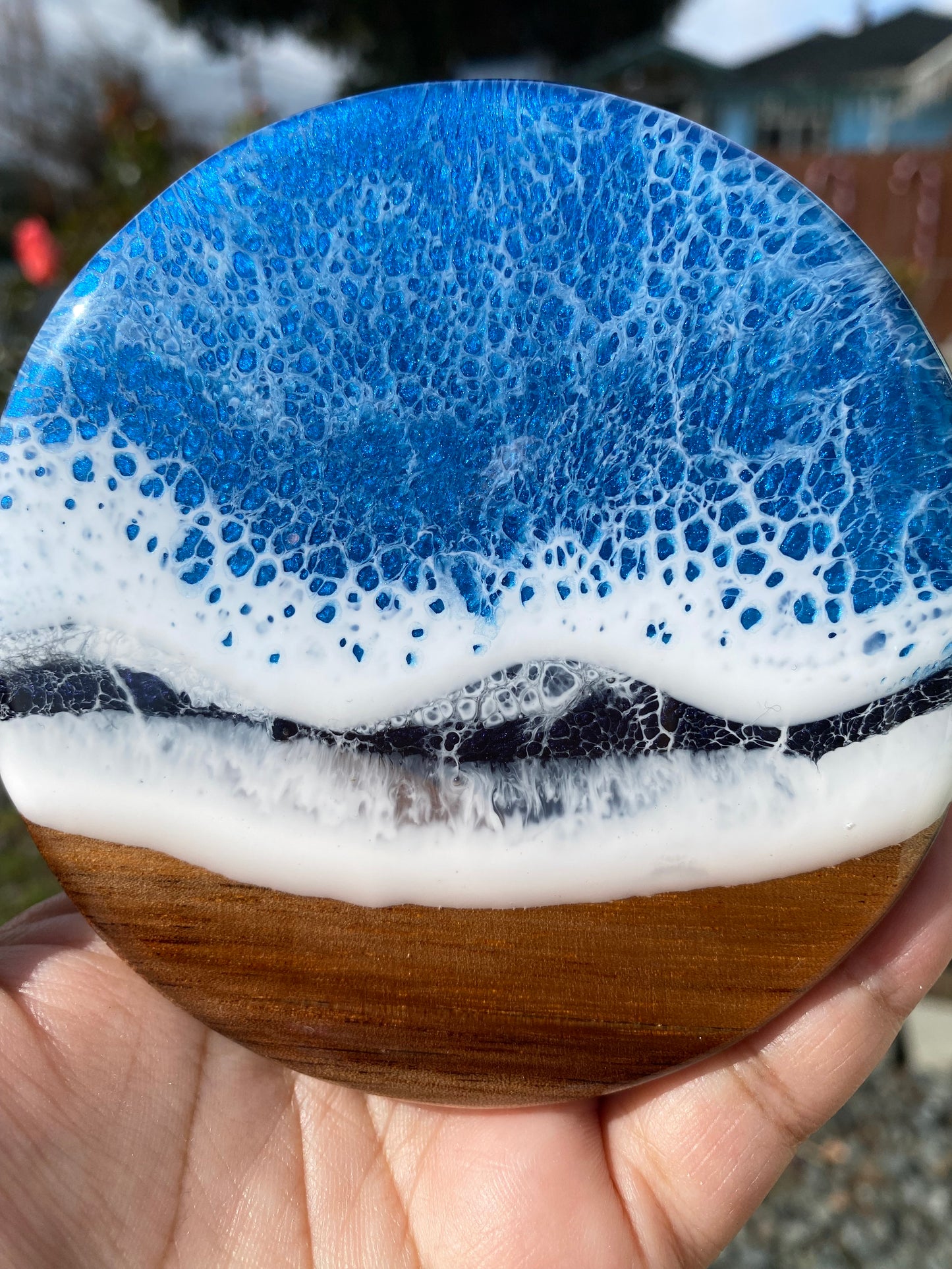 Set of 4 Ocean Themed Round Acacia Wood Coasters