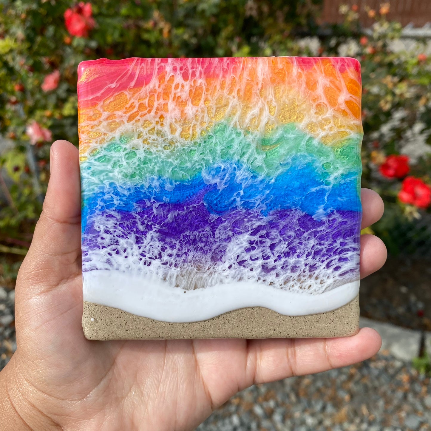 Set of 4 Rainbow Square Ceramic Coasters