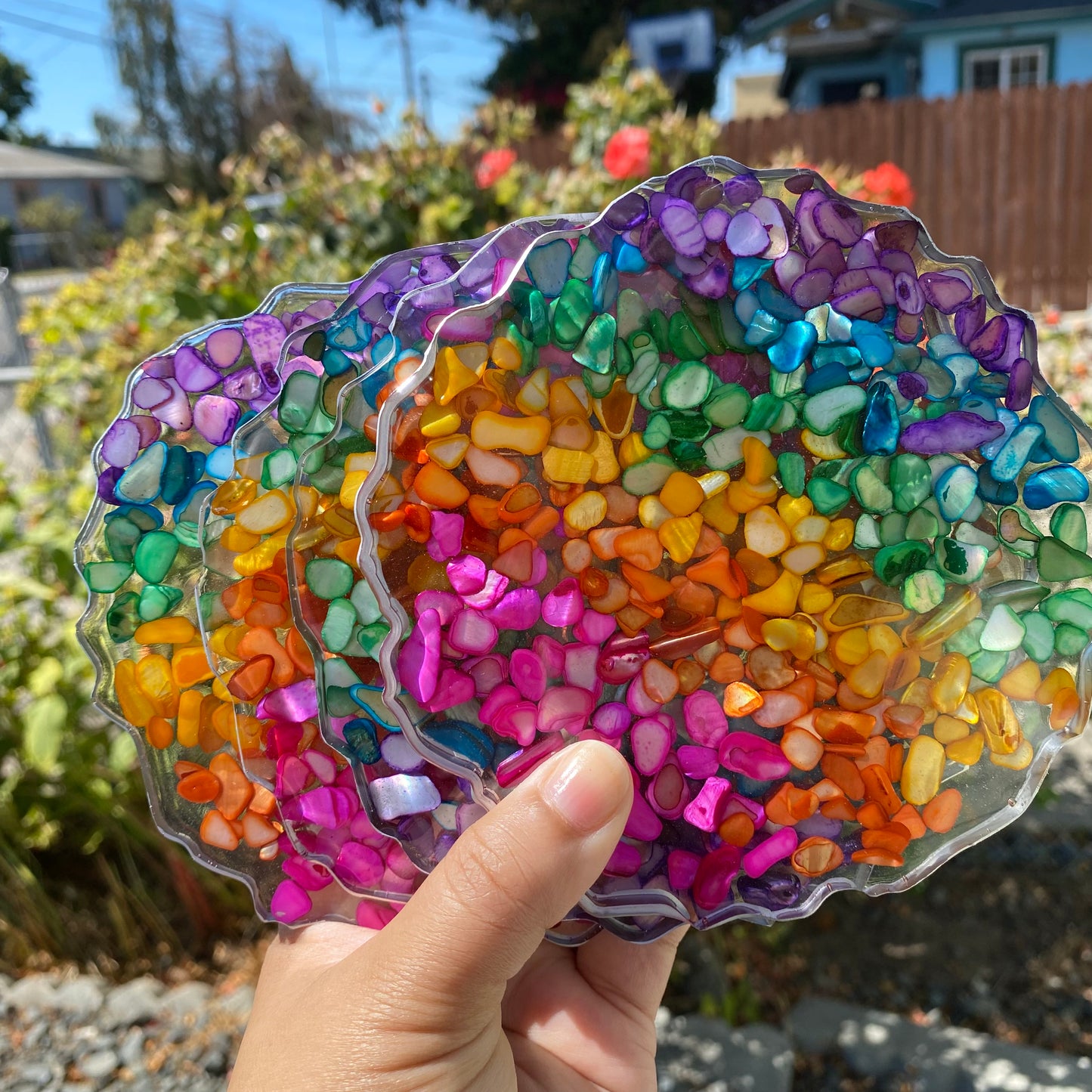 Set of 4 Mother of Pearl Geode Coasters Collection