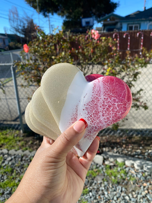 Set of 4 Pink Heart Wood Coasters