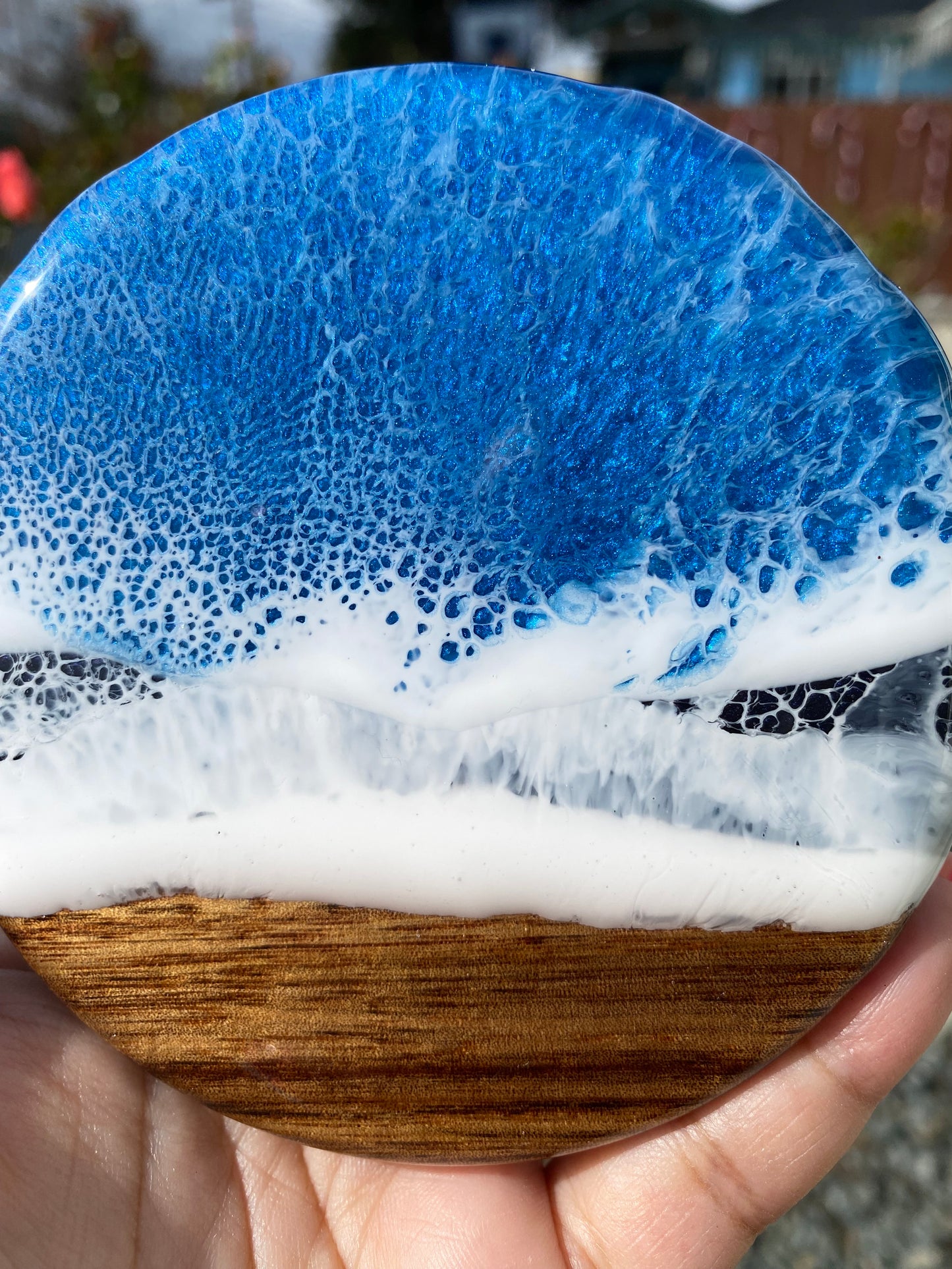 Set of 4 Ocean Themed Round Acacia Wood Coasters