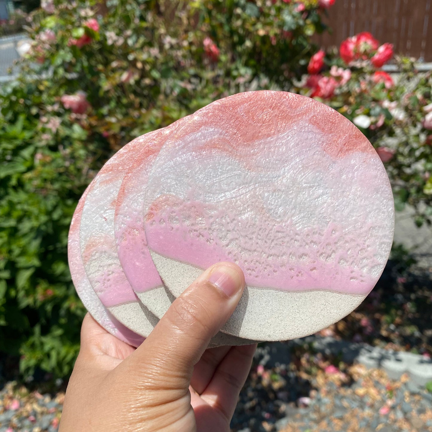 Set of 4 Rose Gold and White Round Wooden Coasters