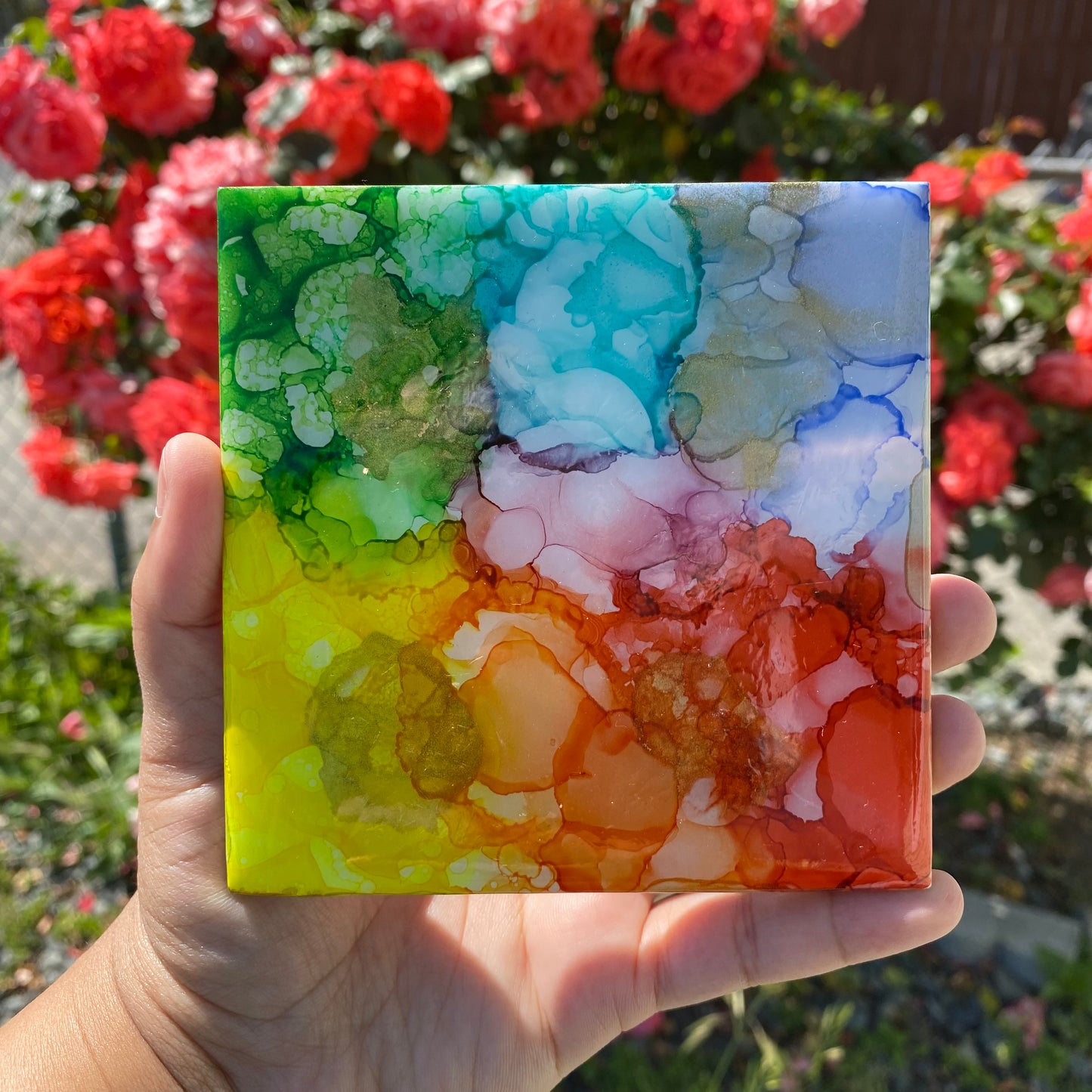 Set of 4 Rainbow Ceramic Coasters