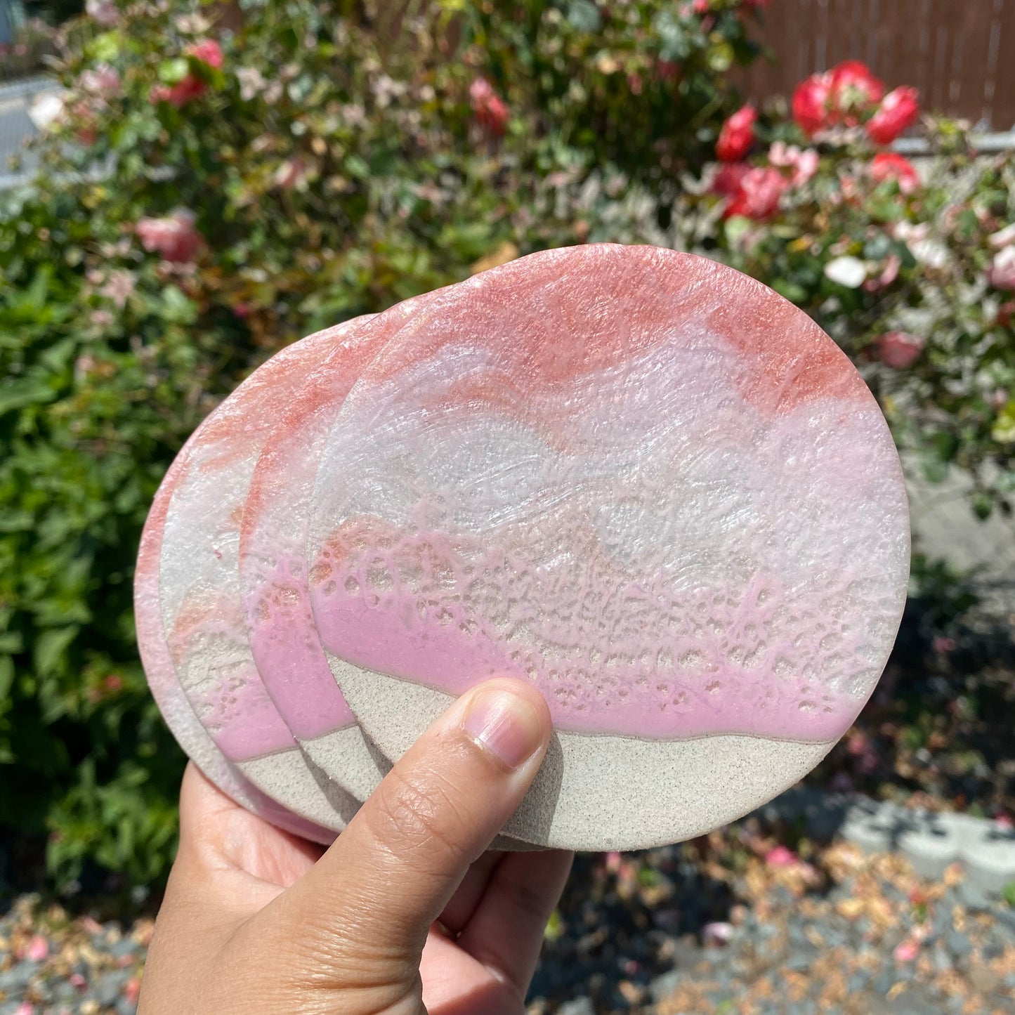 Set of 4 Rose Gold and White Round Wooden Coasters