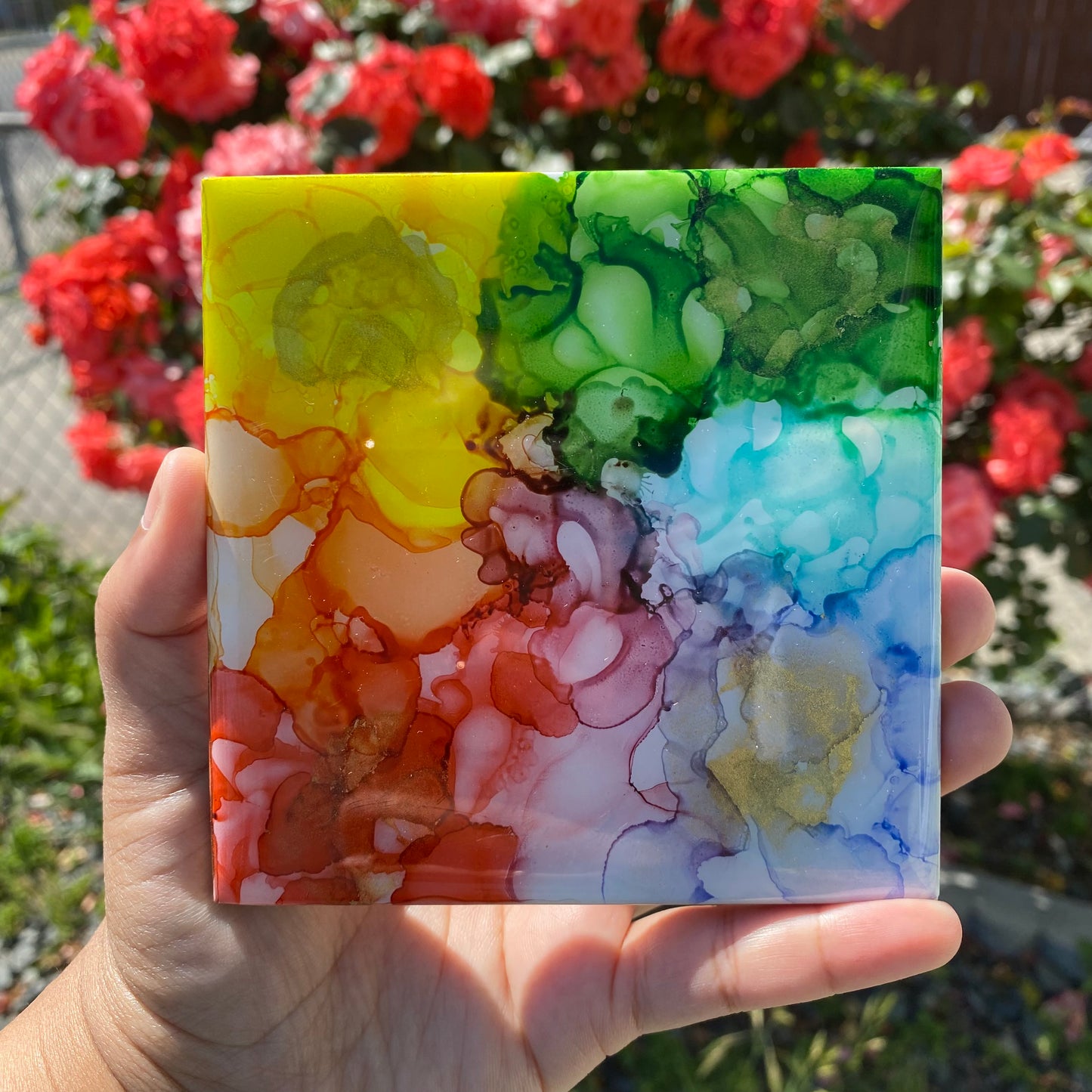 Set of 4 Rainbow Ceramic Coasters