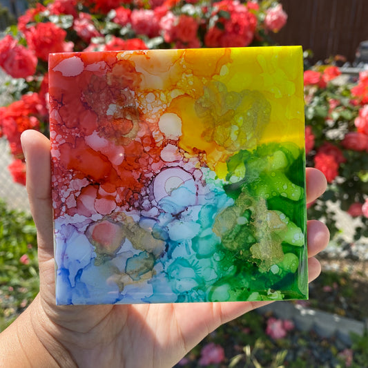 Set of 4 Rainbow Ceramic Coasters