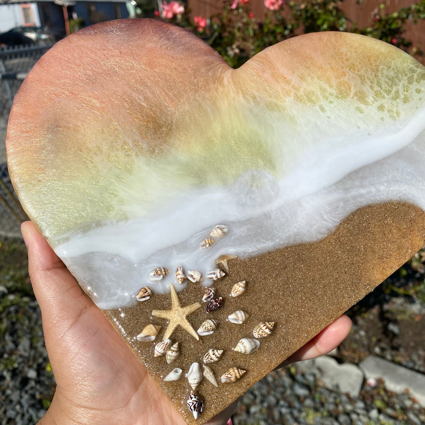 Wooden Heart Shaped Resin Art