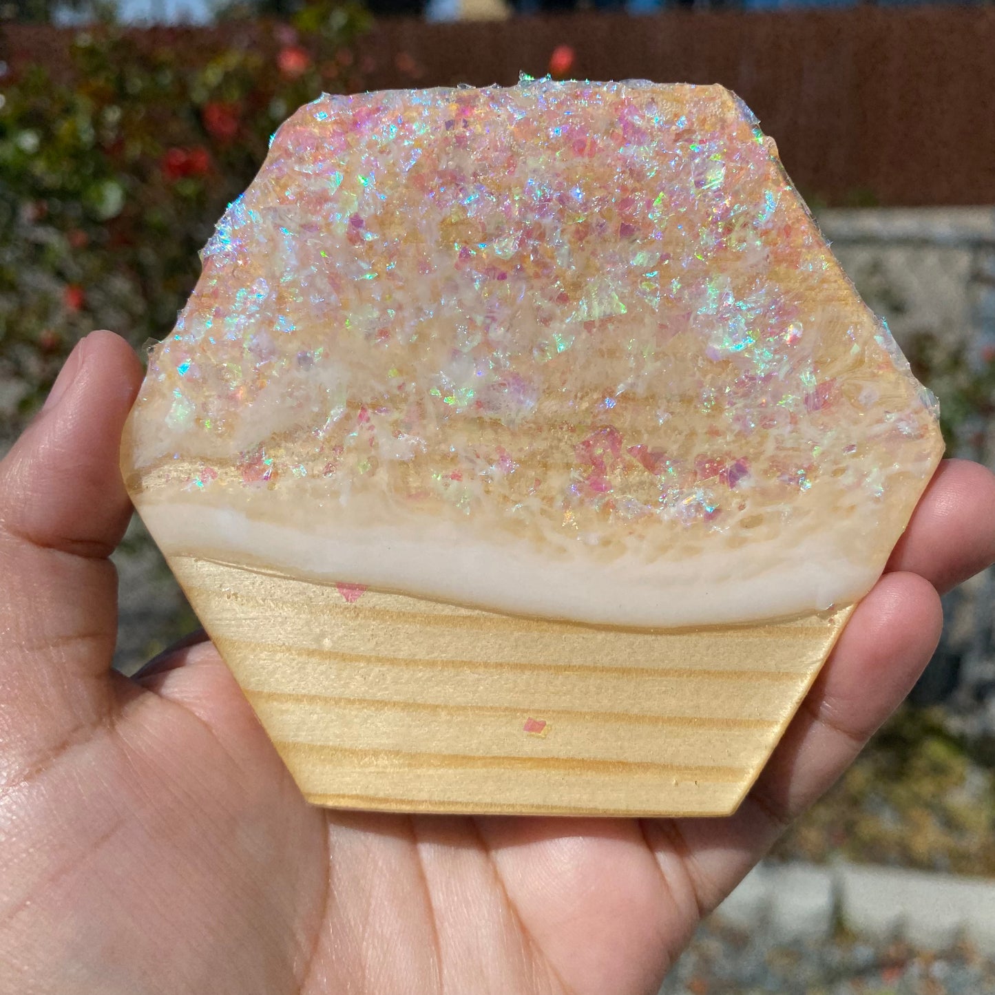 Set of 4 Holographic Hexagon Wooden Coasters