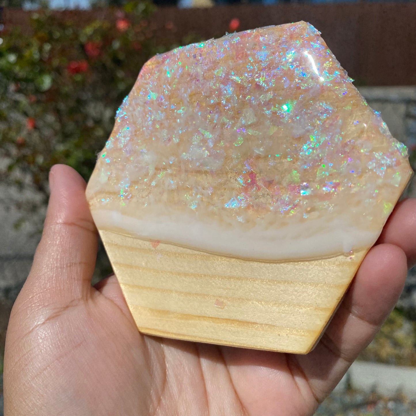 Set of 4 Holographic Hexagon Wooden Coasters