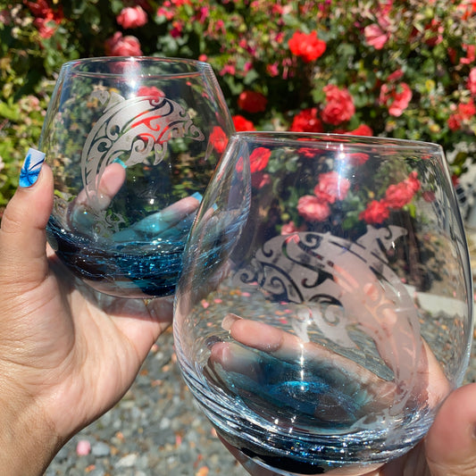 Set of 2 Dolphin Stemless Crackle Wine Glass