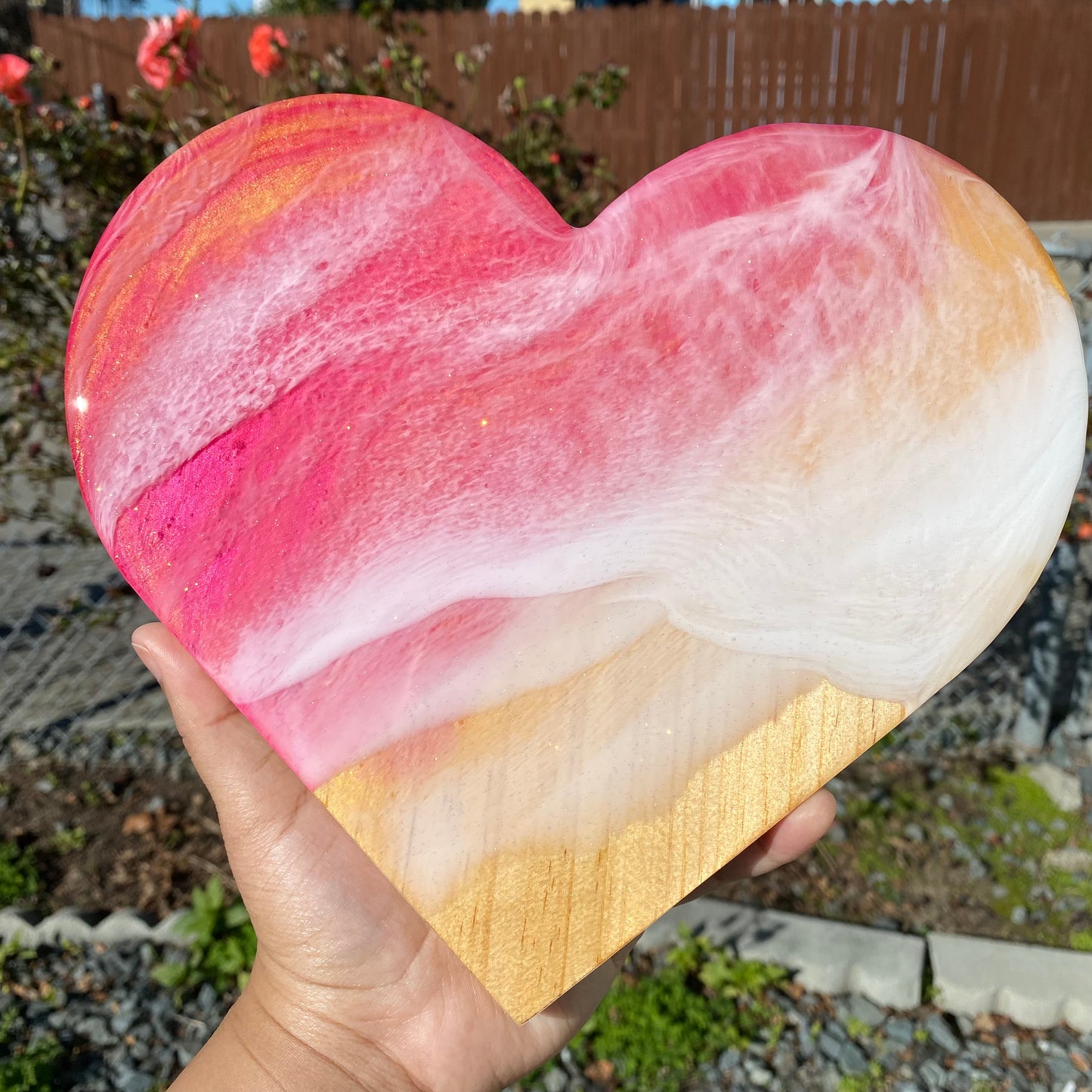 Wooden Heart Shaped Resin Art