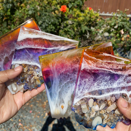 Set of 4 Sunset themed Geode Coasters