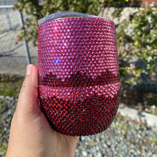 Red and Pink Rhinestone Stainless Steel Wine 12 oz Wine Tumbler